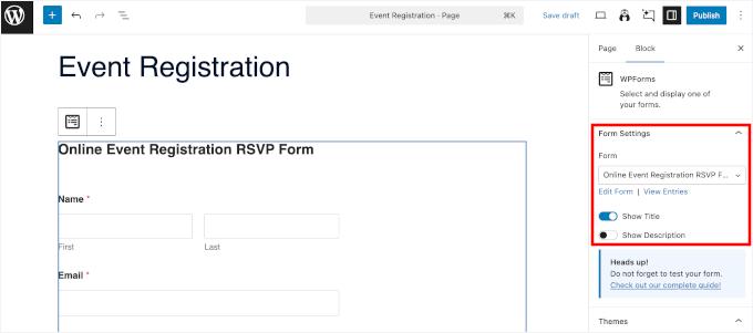 Form settings in the block editor Form settings in the block editor