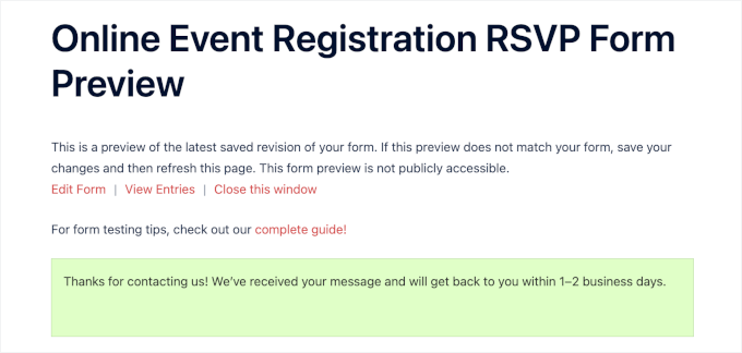 Confirmation message after form submission Confirmation message after form submission