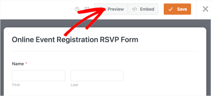 Clicking the Preview button in WPForms Clicking the Preview button in WPForms