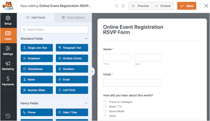 WPForms' online RSVP form template WPForms' online RSVP form template