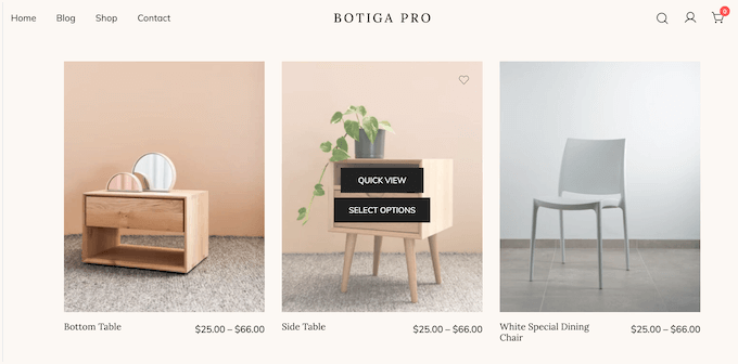 Un exemplu de funcționalitate „vizualizare rapidă”, adăugată la WooCommerce folosind Botiga