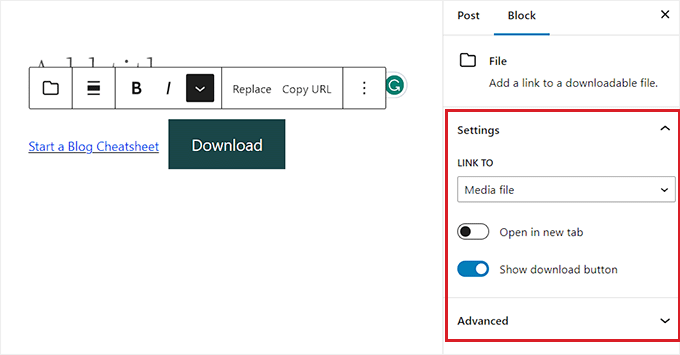 Change download link display settings