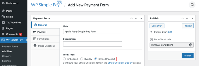 Select the Stripe payment option