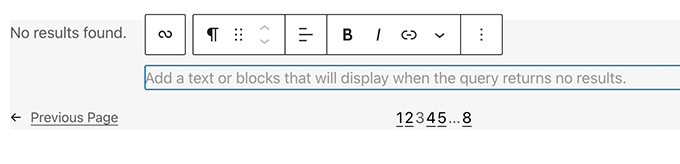 No results block for the query loop