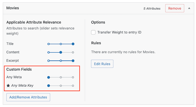 Changing the attribute relevancy for custom post types in WordPress search