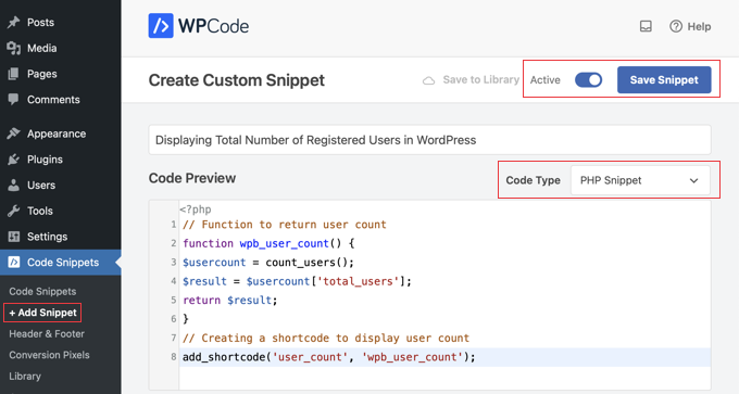 Adding the Subscriber Count Code Snippet to WPCode