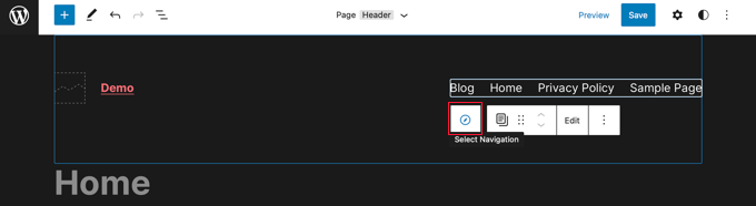 Click the 'Select Navigation' Menu on the Toolbar