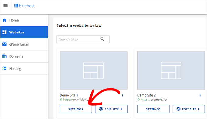 Bluehost site settings