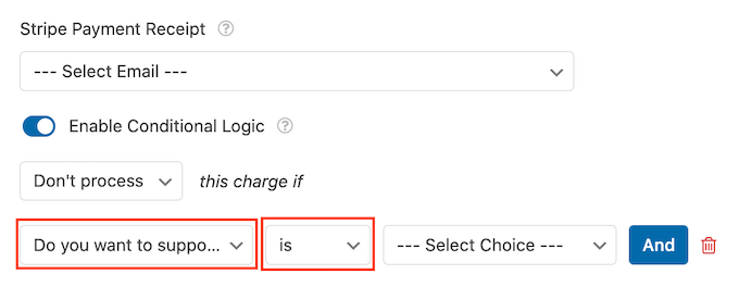 Creating an optional payment form with conditional logic