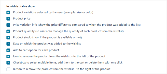Configure product details to be show on wishlist page in YITH WooCommerce Wishlist