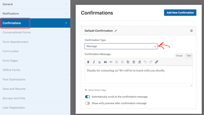 Showing a custom form confirmation message