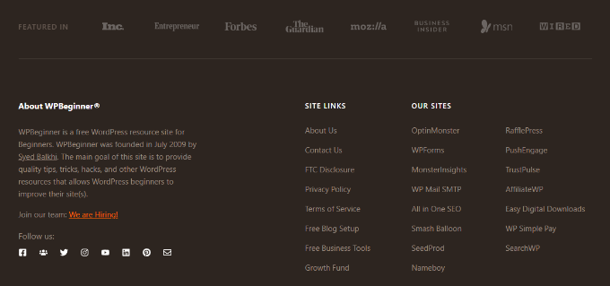 Connect sites in footer