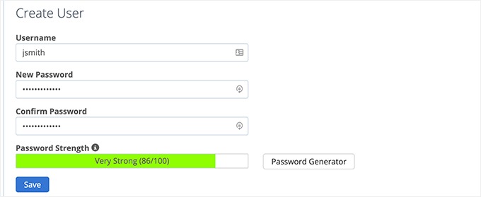 Create username and password