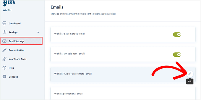 Edit wishlist email template in YITH WooCommerce Wishlist