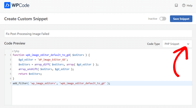 Paste code snippet into Code Preview box