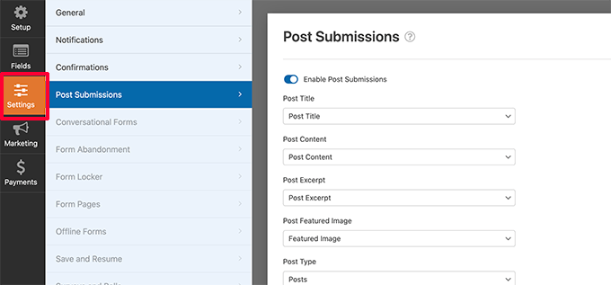 Form settings