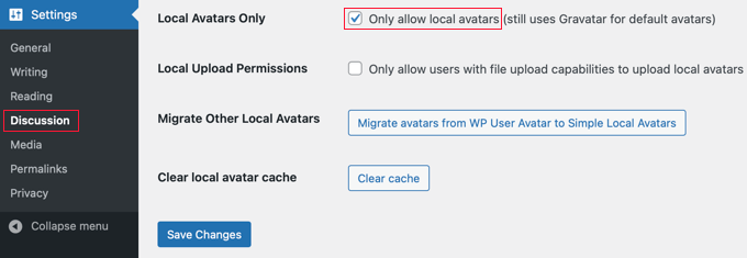 Allow Local Avatars Only