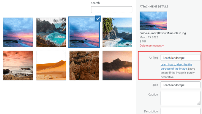 Adding alt text and title to images in WordPress