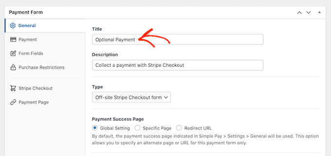 Adding a title to your WordPress payment form