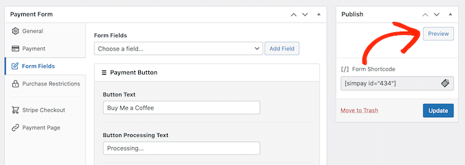 How to preview a payment form in WordPress