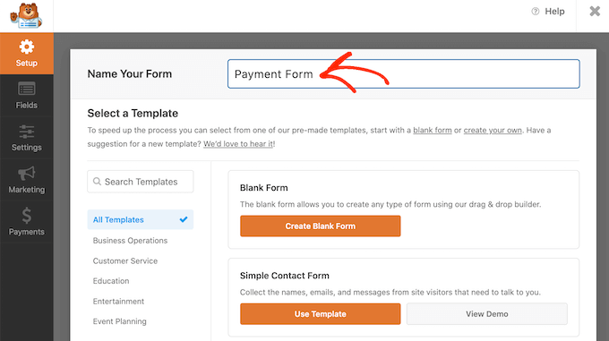 Creating a payment form using WPForms