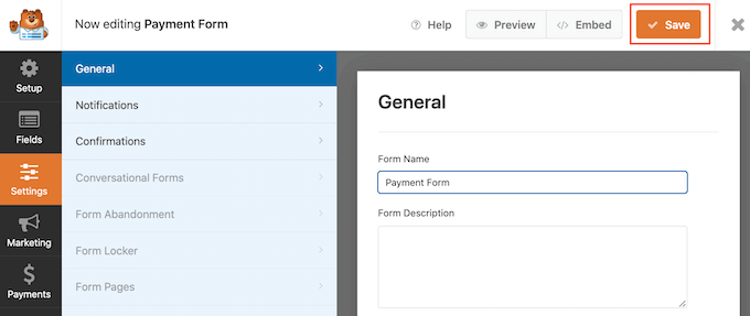 Saving your WPForms form