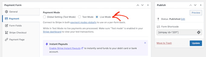 How to put WP Simple Pay into live mode