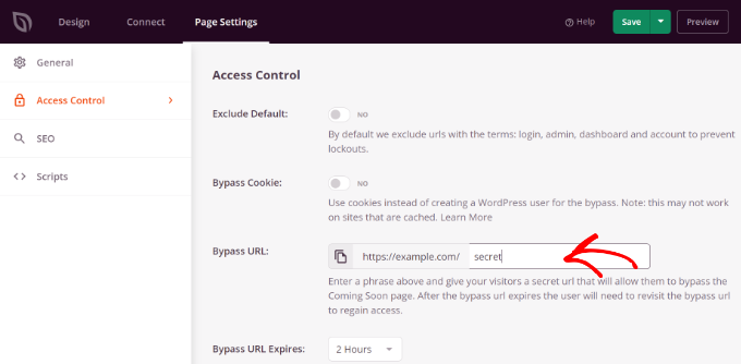 Access control settings