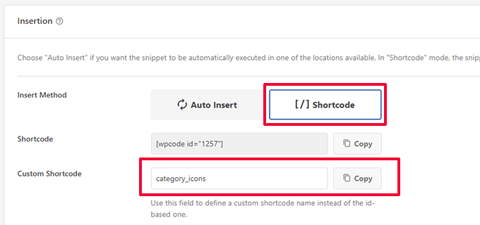 Shortcode insertion method