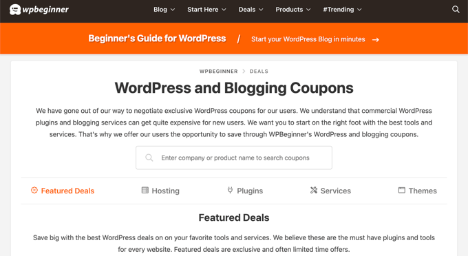 The WPBeginner Website Uses Custom Post Types for Deals and Glossary