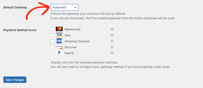 Setting a default gateway for Easy Digital Downloads