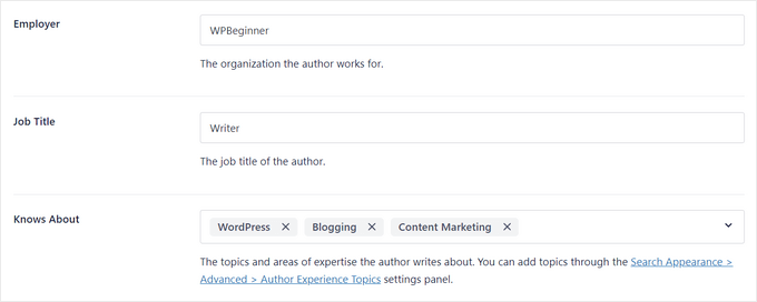 Add credentials in the Author SEO addon