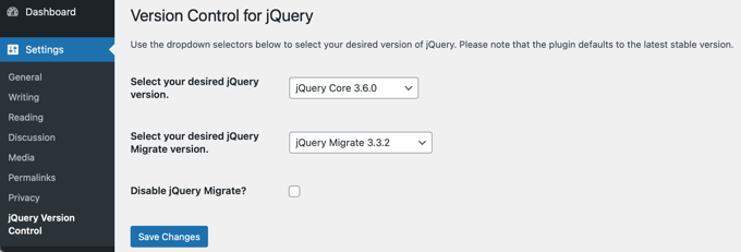 Choose the version of jQuery you want to run