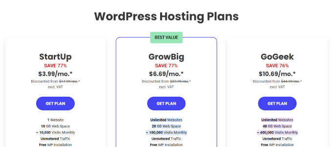 SiteGround pricing plans