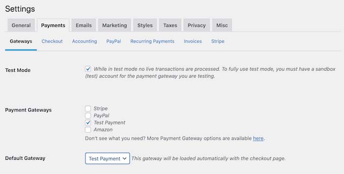 Testing a payment using Easy Digital Downloads