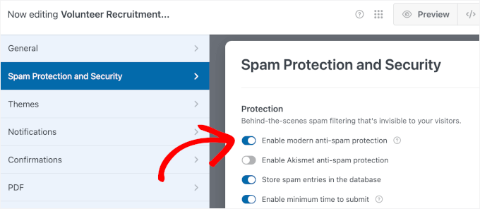WPForms' anti-spam form settings WPForms' anti-spam form settings
