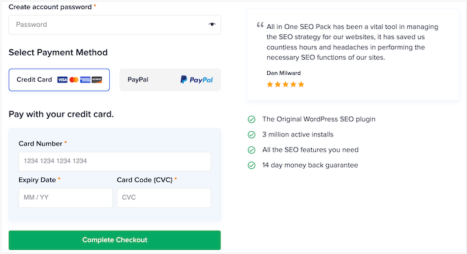 An example of an optimized checkout page