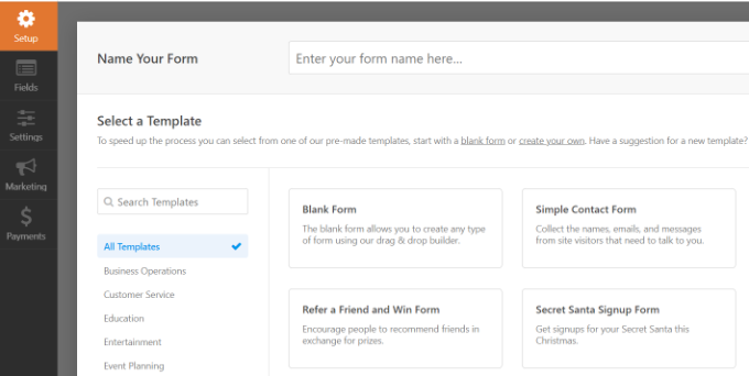 Choose a form template