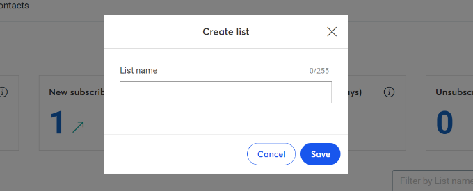 Enter a name for contact list