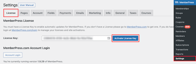 MemberPress license key
