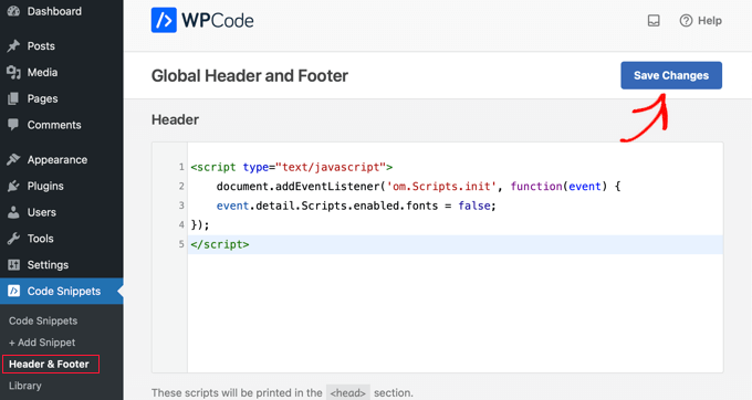 Adding JavaScript snippet using WPCode