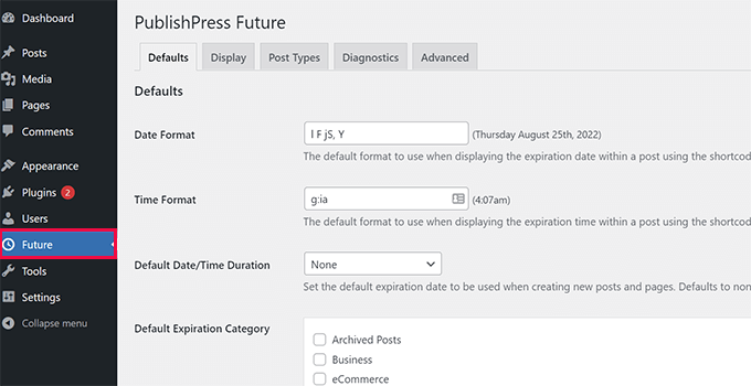 PublishPress Future settings