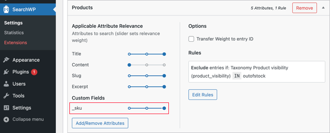 Slide the SKU Relevance Slider to the Right