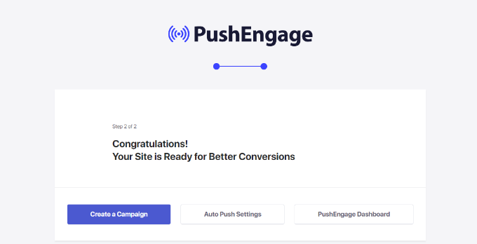 View PushEngage success message