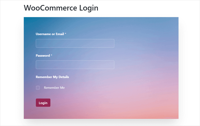 Example of WooCommerce login page by WPForms