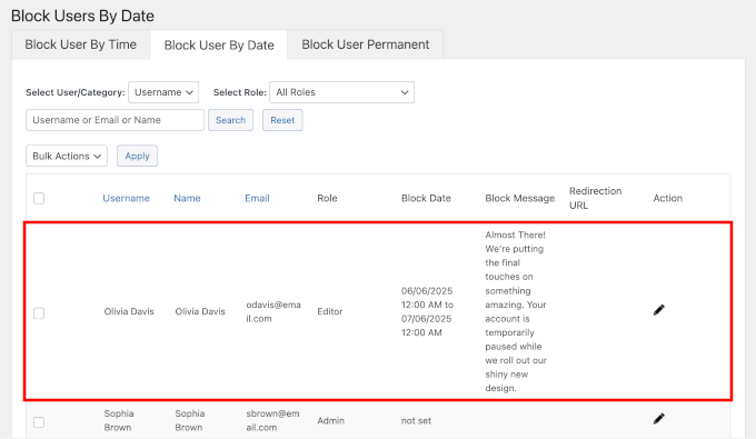 Block by date status Block by date status