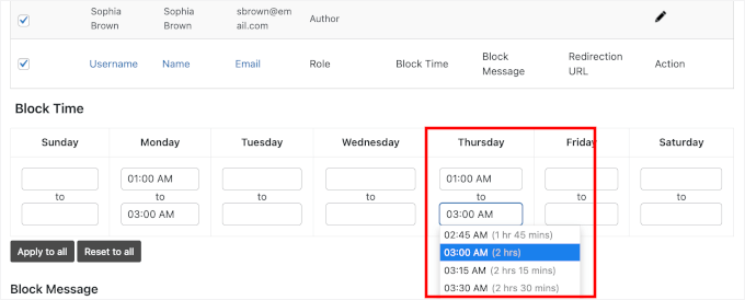 Set up another block time in User Blocker Set up another block time in User Blocker