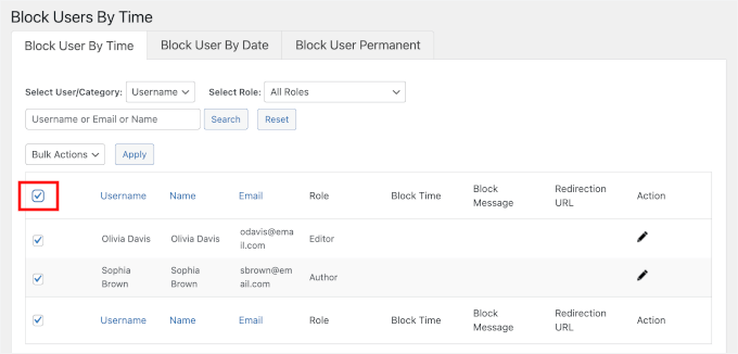 Checking all users for setting up block time Checking all users for setting up block time