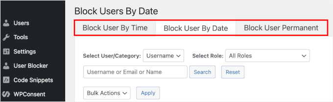 The tabs in User Blocker The tabs in User Blocker