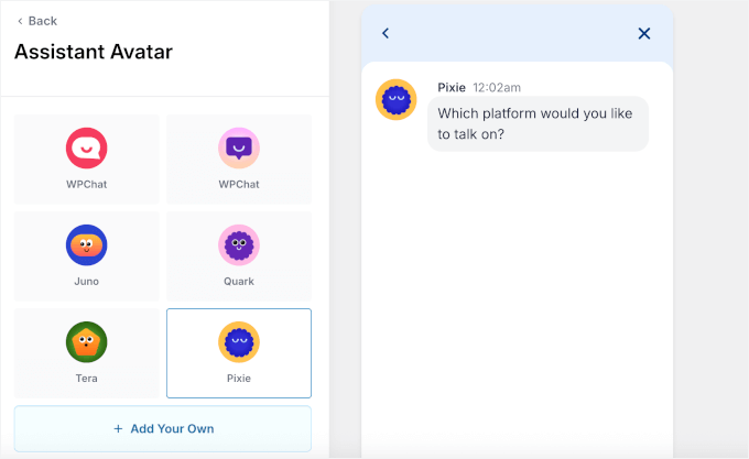 Picking an assistant avatar Picking an assistant avatar